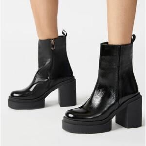 Steve Madden Sawyer Black Patent Leather Zip Block Heel Platform Combat Boots